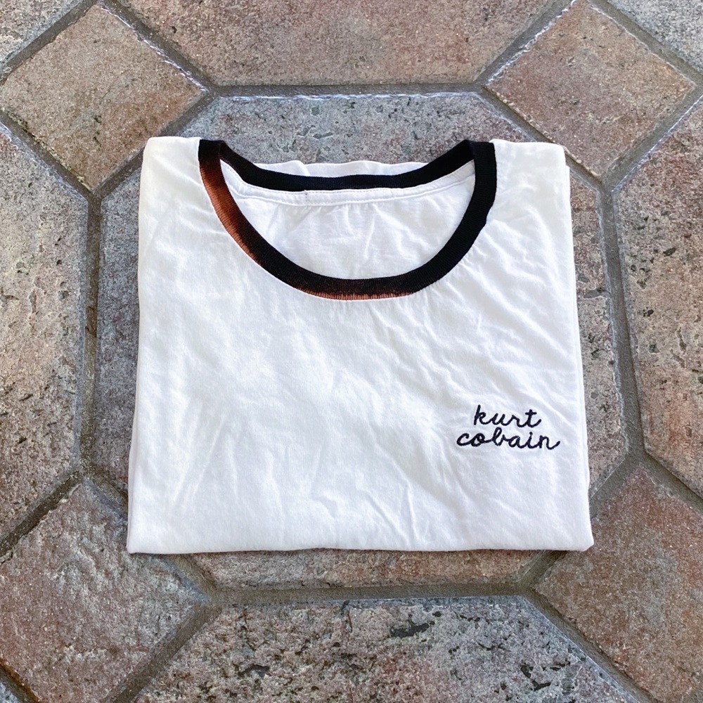 Thrifted Kurt Cobain White Crop Top